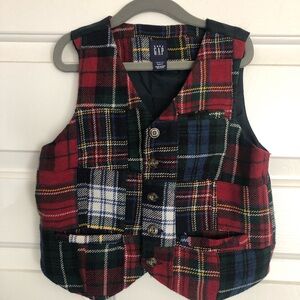 Baby Gap Red Plaid Lined Vest Boys Toddler 5T Button Down Festive Christ…